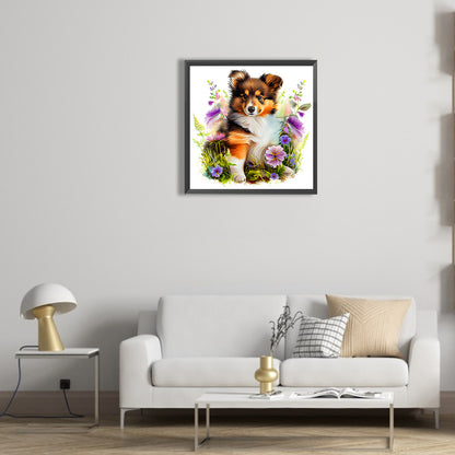 Dog In The Grass - Full Round Drill Diamond Painting 30*30CM