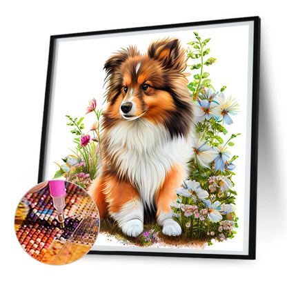 Dog In The Grass - Full Round Drill Diamond Painting 30*30CM