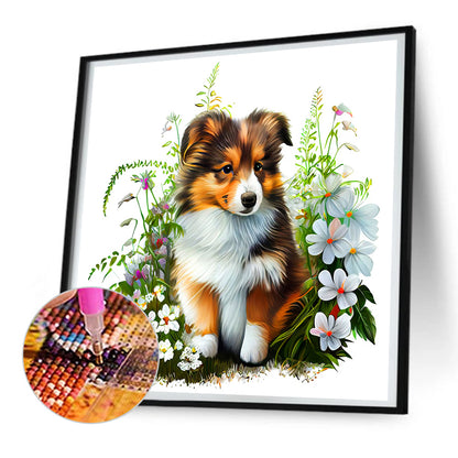 Dog In The Grass - Full Round Drill Diamond Painting 30*30CM