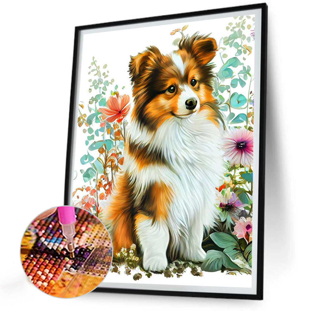 Dog In The Grass - Full Round Drill Diamond Painting 30*40CM