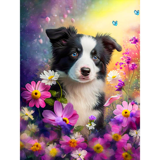 Dog In The Flowers - Full Round Drill Diamond Painting 30*40CM