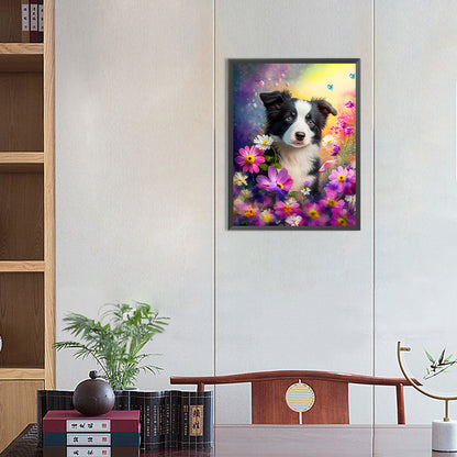 Dog In The Flowers - Full Round Drill Diamond Painting 30*40CM