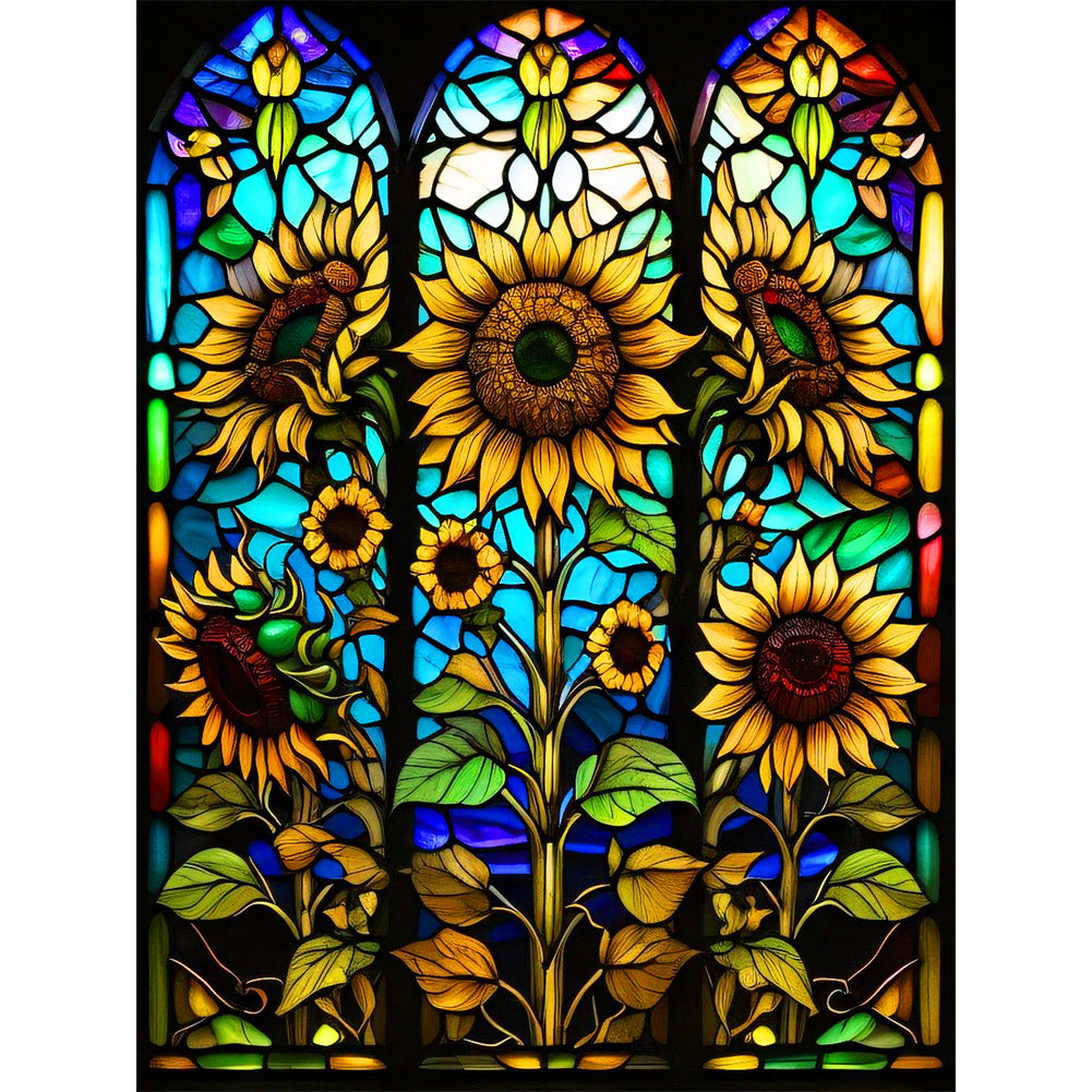 Sunflower Stained Glass - Full Round Drill Diamond Painting 40*50CM