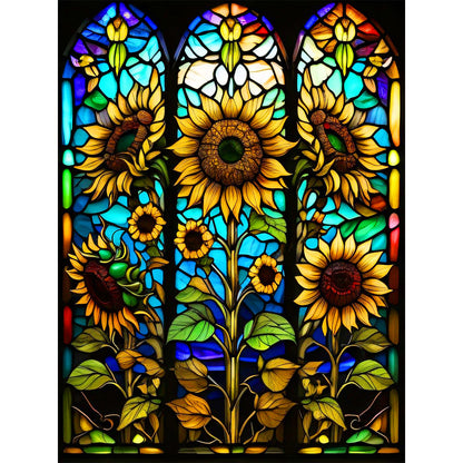 Sunflower Stained Glass - Full Round Drill Diamond Painting 40*50CM