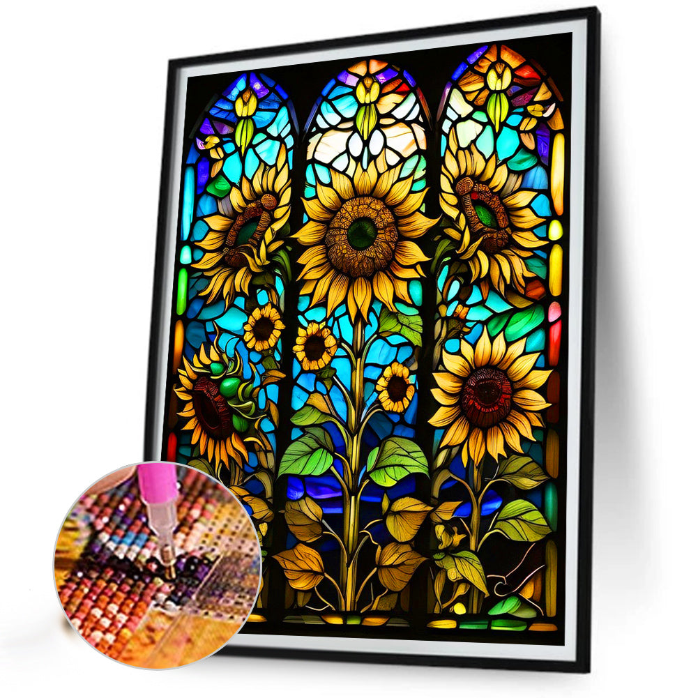 Sunflower Stained Glass - Full Round Drill Diamond Painting 40*50CM