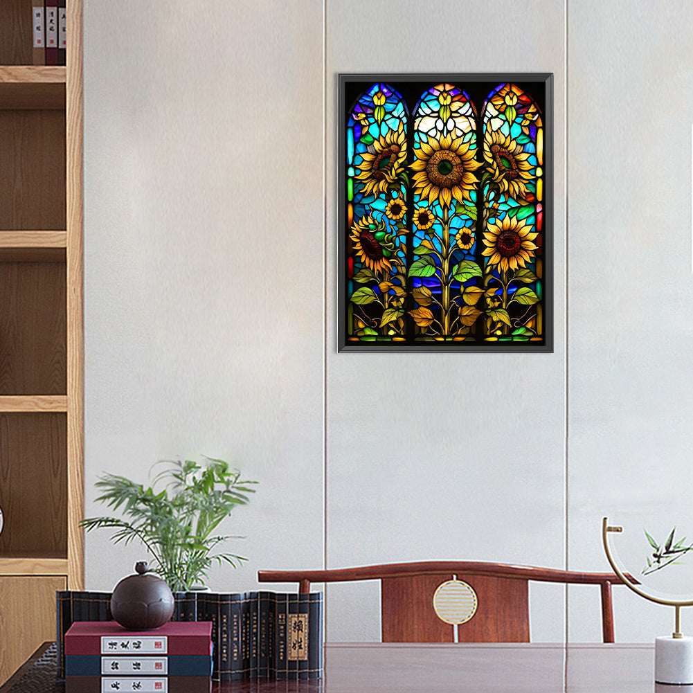 Sunflower Stained Glass - Full Round Drill Diamond Painting 40*50CM