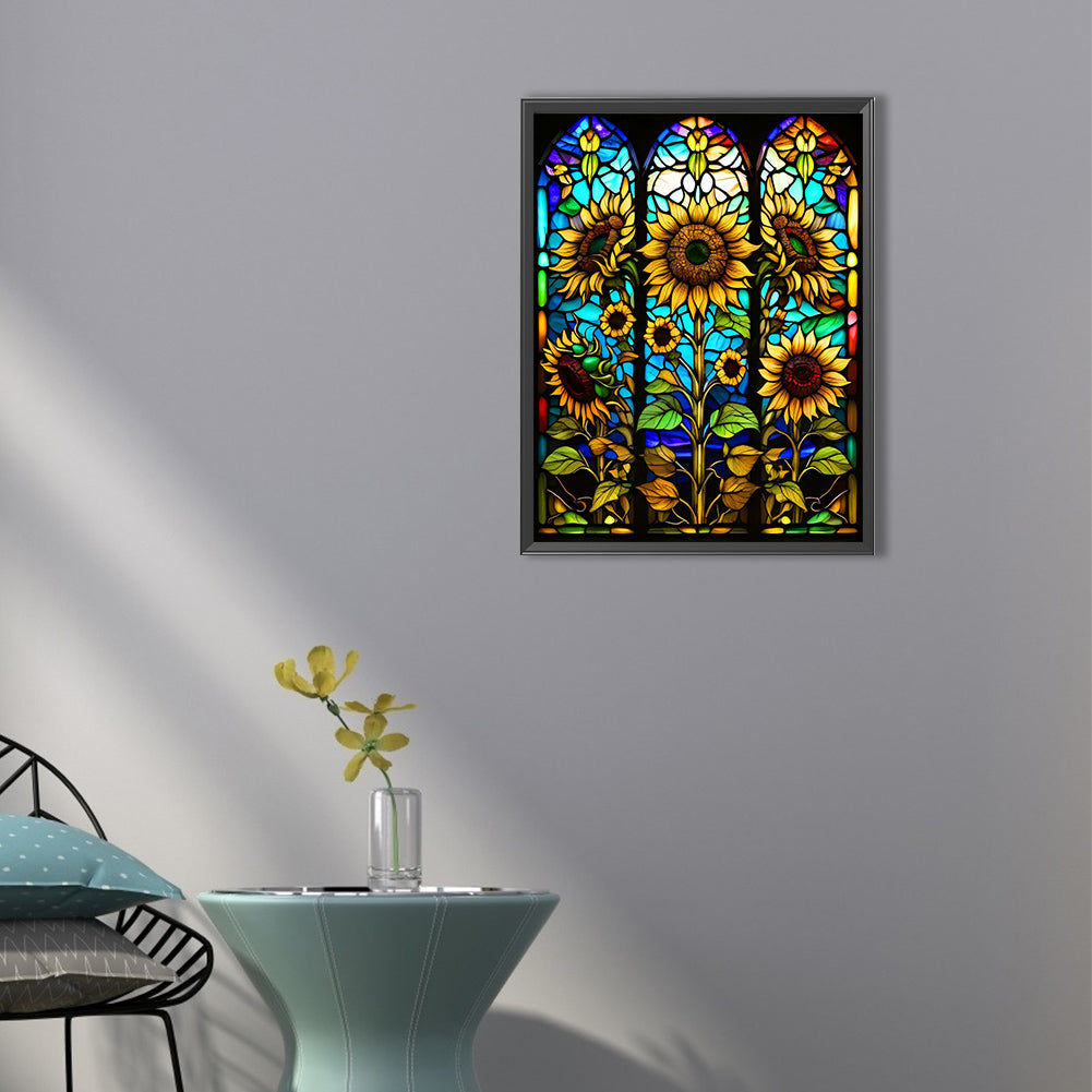 Sunflower Stained Glass - Full Round Drill Diamond Painting 40*50CM