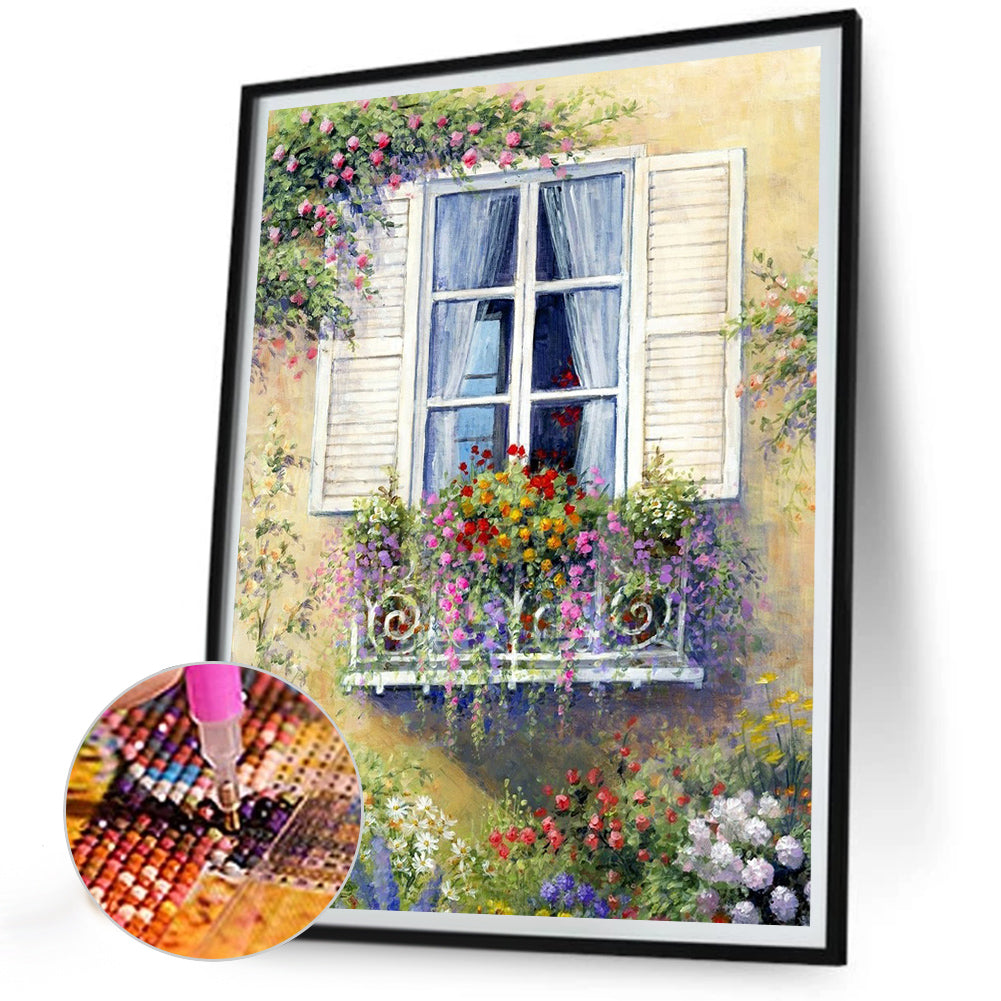 Windowsill Flowers - Full Round Drill Diamond Painting 30*40CM