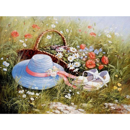 Straw Hat And Flower Basket - Full Round Drill Diamond Painting 40*30CM