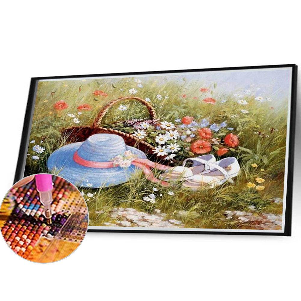 Straw Hat And Flower Basket - Full Round Drill Diamond Painting 40*30CM