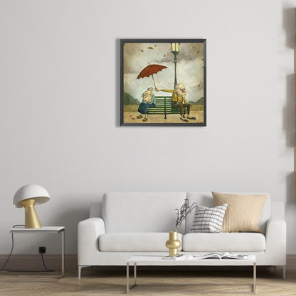 Angry Old Couple Holding Umbrella - Full Round Drill Diamond Painting 30*30CM
