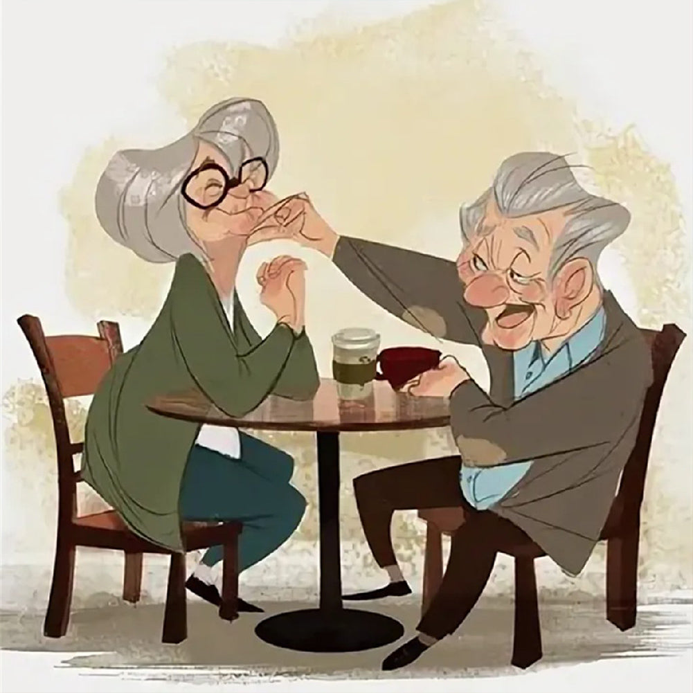 Warm And Affectionate Old Couple - Full Round Drill Diamond Painting 30*30CM
