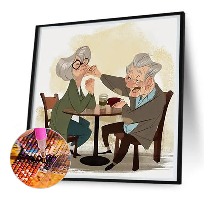 Warm And Affectionate Old Couple - Full Round Drill Diamond Painting 30*30CM