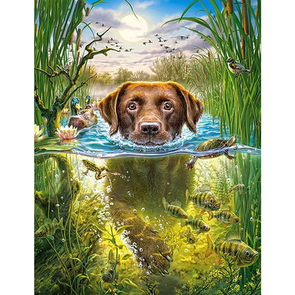 Swimming Dog - Full Round Drill Diamond Painting 50*65CM