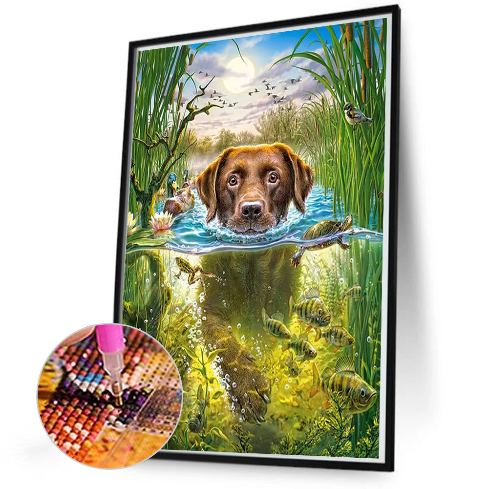 Swimming Dog - Full Round Drill Diamond Painting 50*65CM