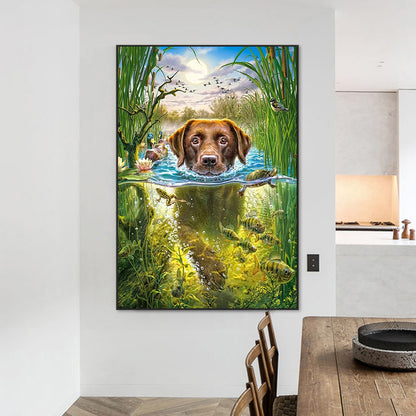 Swimming Dog - Full Round Drill Diamond Painting 50*65CM