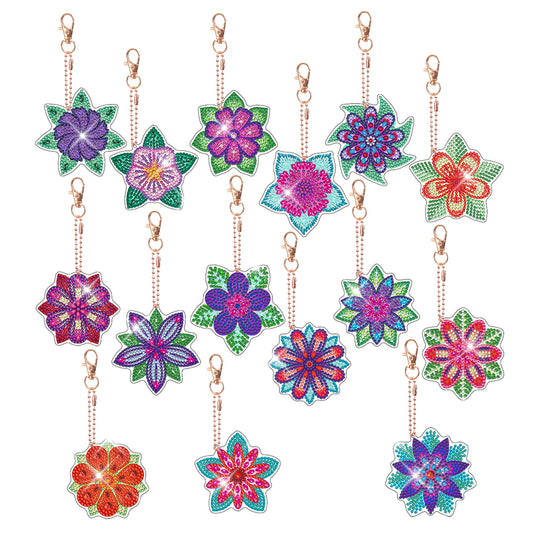 15pcs Diamond Art Key Rings Hanging Ornaments 5D Special-shaped Drill DIY Flower