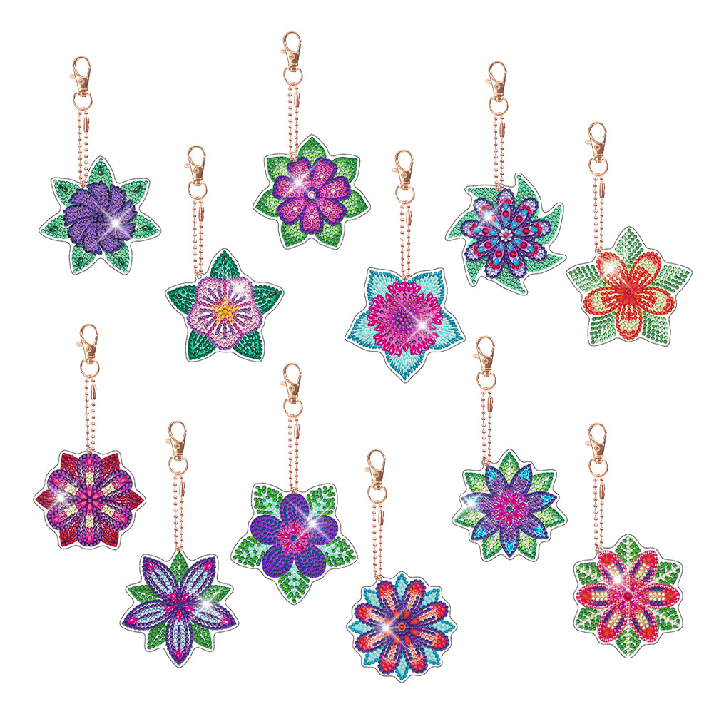 15pcs Diamond Art Key Rings Hanging Ornaments 5D Special-shaped Drill DIY Flower