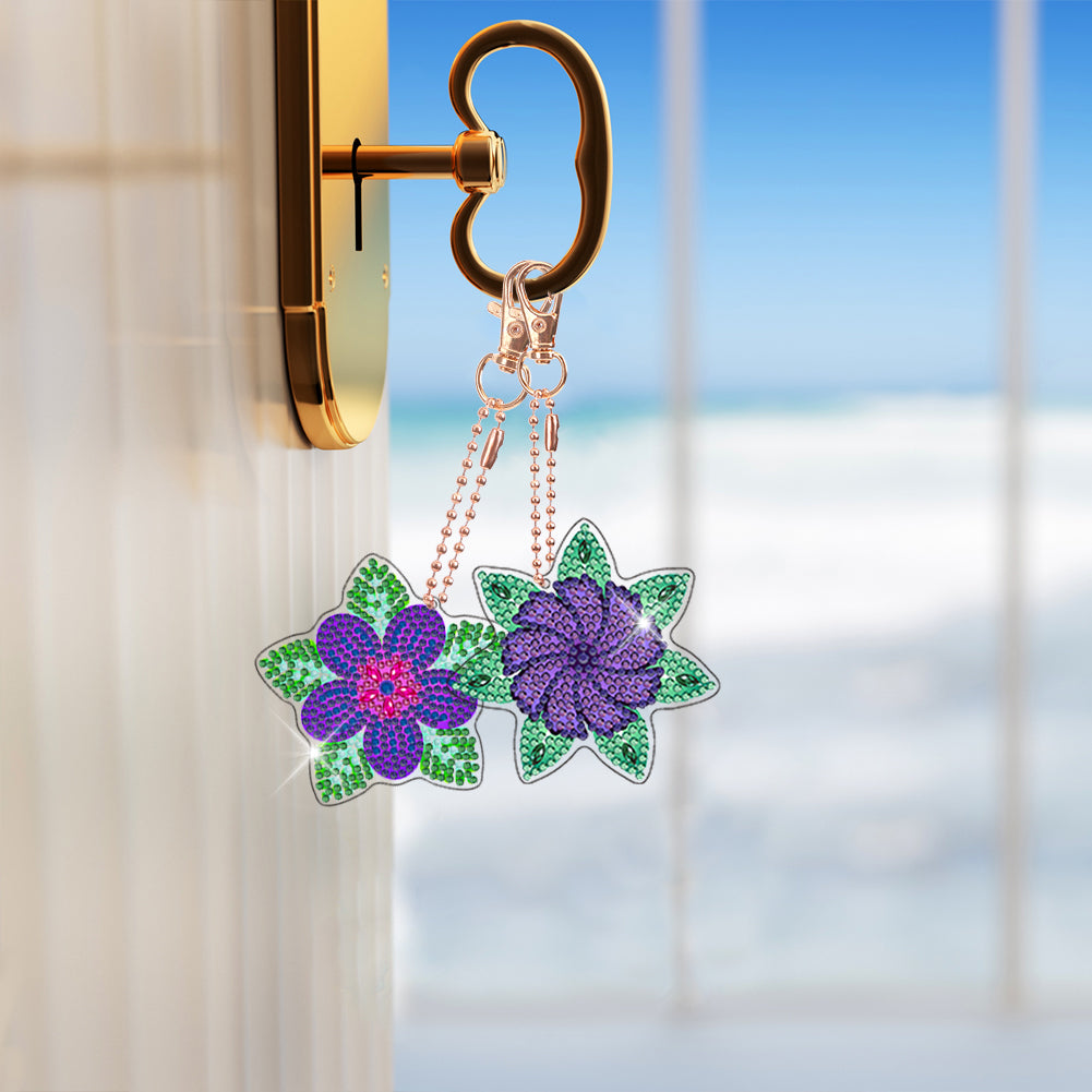 15pcs Diamond Art Key Rings Hanging Ornaments 5D Special-shaped Drill DIY Flower