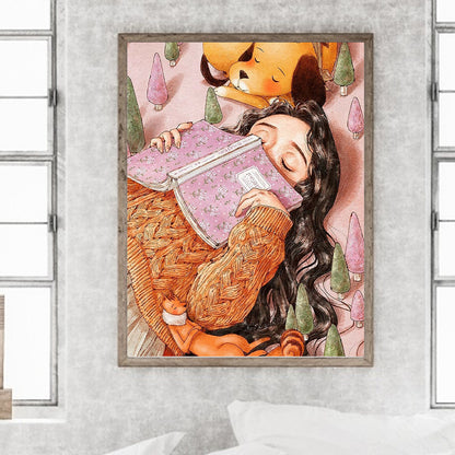 Little Girl Reading - Full Round Drill Diamond Painting 30*40CM