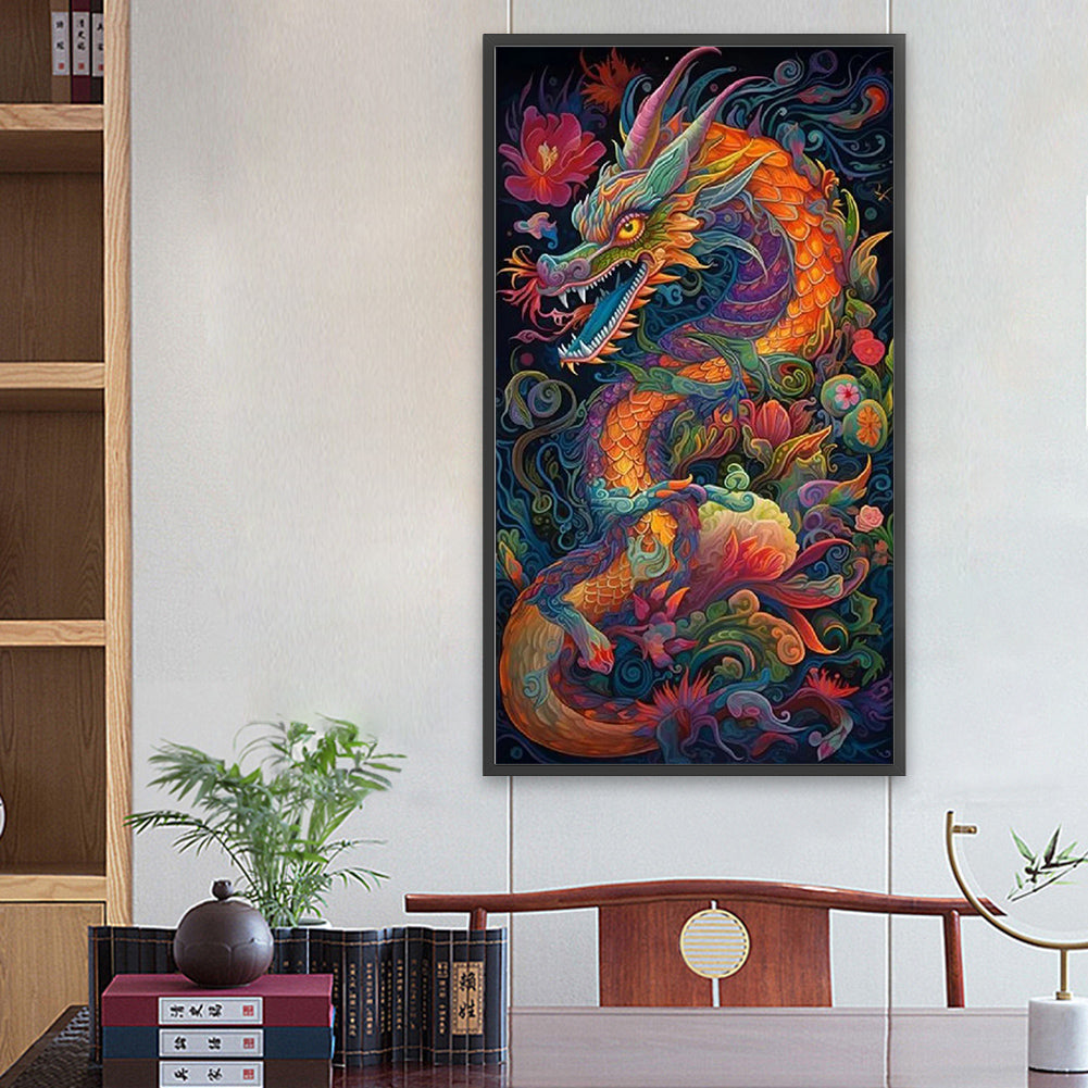 Flower Dragon - Full Round Drill Diamond Painting 40*70CM