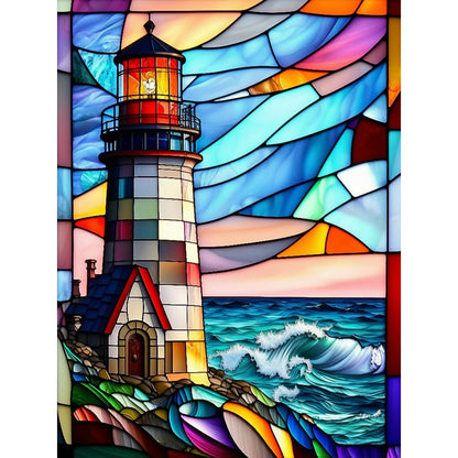 Lighthouse Glass Painting - Full Round Drill Diamond Painting 30*40CM