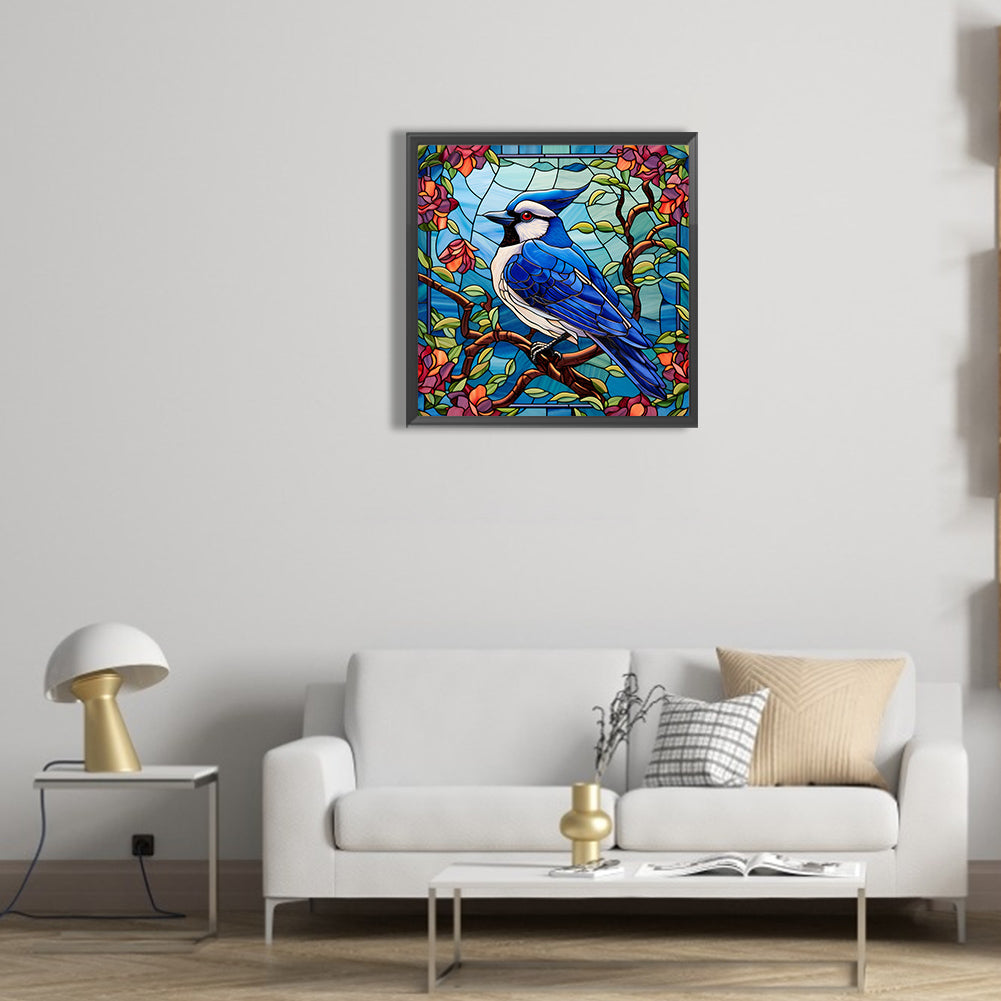 Blue Tit Glass Painting - Full Round Drill Diamond Painting 30*30CM