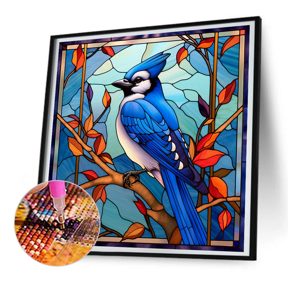 Blue Tit Glass Painting - Full Round Drill Diamond Painting 30*30CM