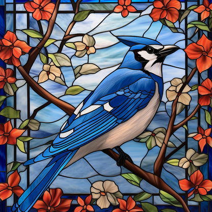 Blue Tit Glass Painting - Full Round Drill Diamond Painting 30*30CM