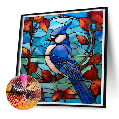 Blue Tit Glass Painting - Full Round Drill Diamond Painting 30*30CM