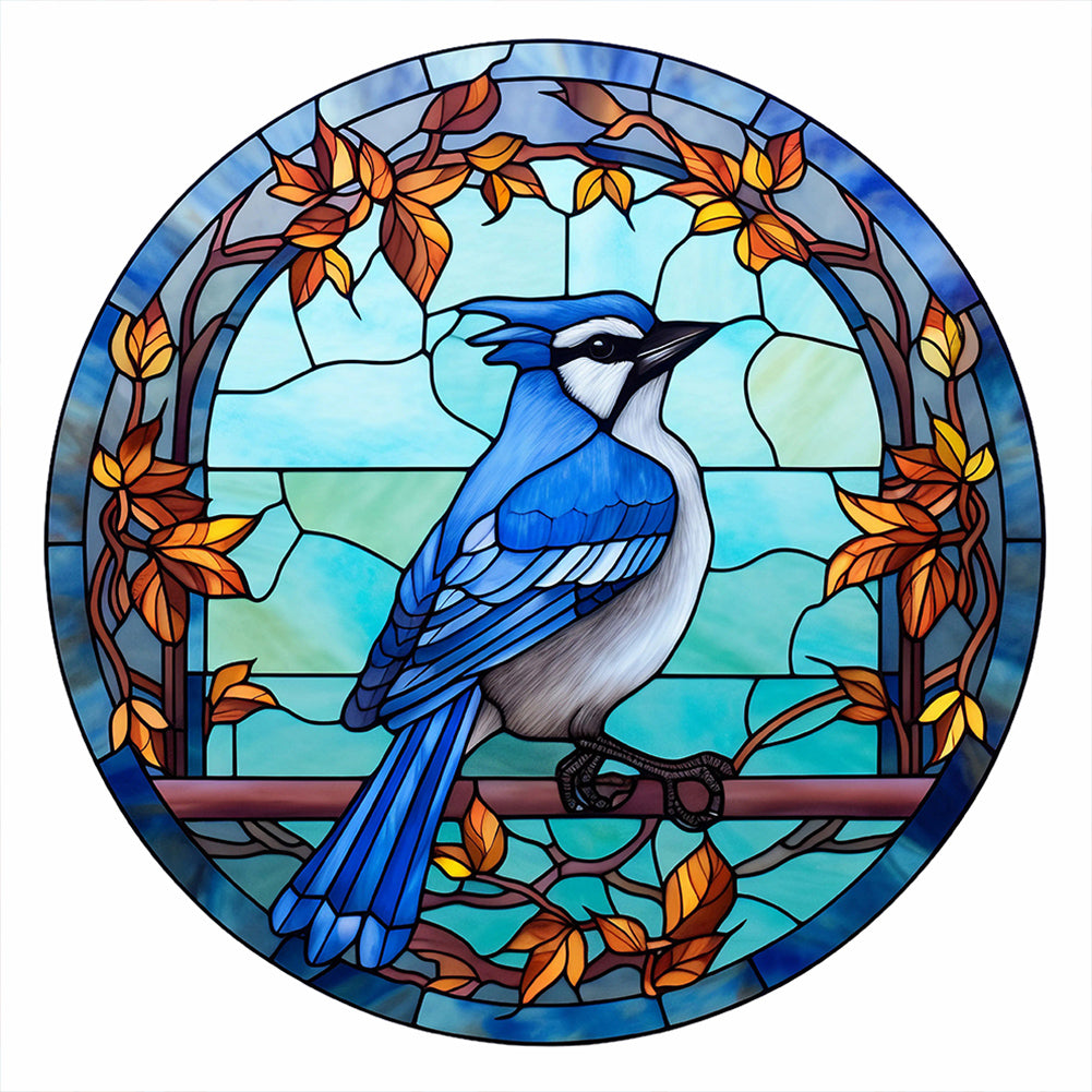 Blue Tit Glass Painting - Full Round Drill Diamond Painting 30*30CM