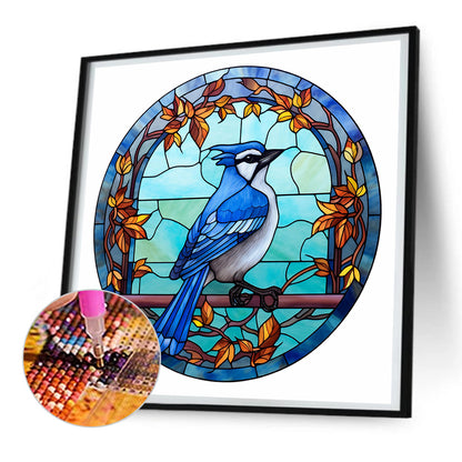 Blue Tit Glass Painting - Full Round Drill Diamond Painting 30*30CM