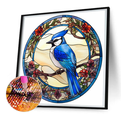 Blue Tit Glass Painting - Full Round Drill Diamond Painting 30*30CM