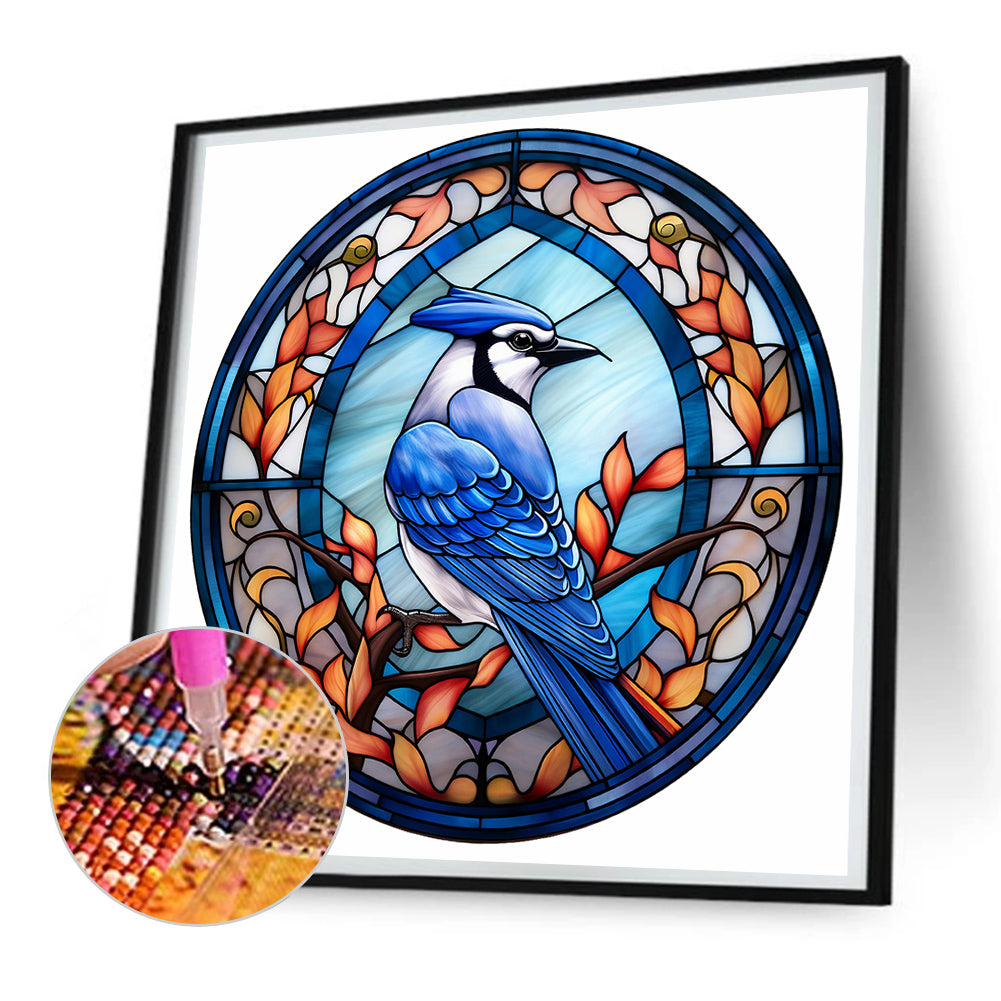 Blue Tit Glass Painting - Full Round Drill Diamond Painting 30*30CM