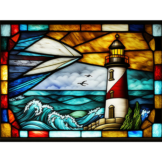 Lighthouse Glass Painting - Full Round Drill Diamond Painting 40*30CM