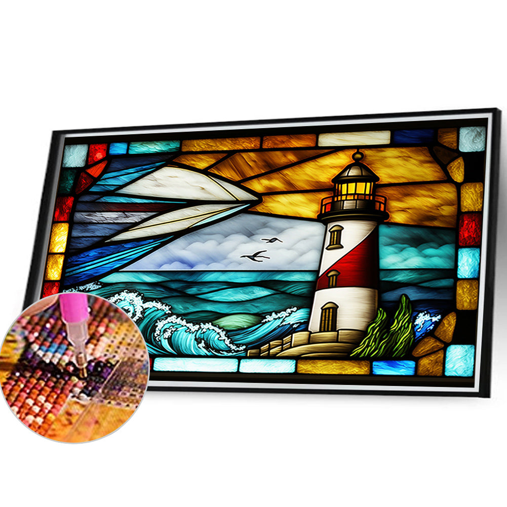 Lighthouse Glass Painting - Full Round Drill Diamond Painting 40*30CM