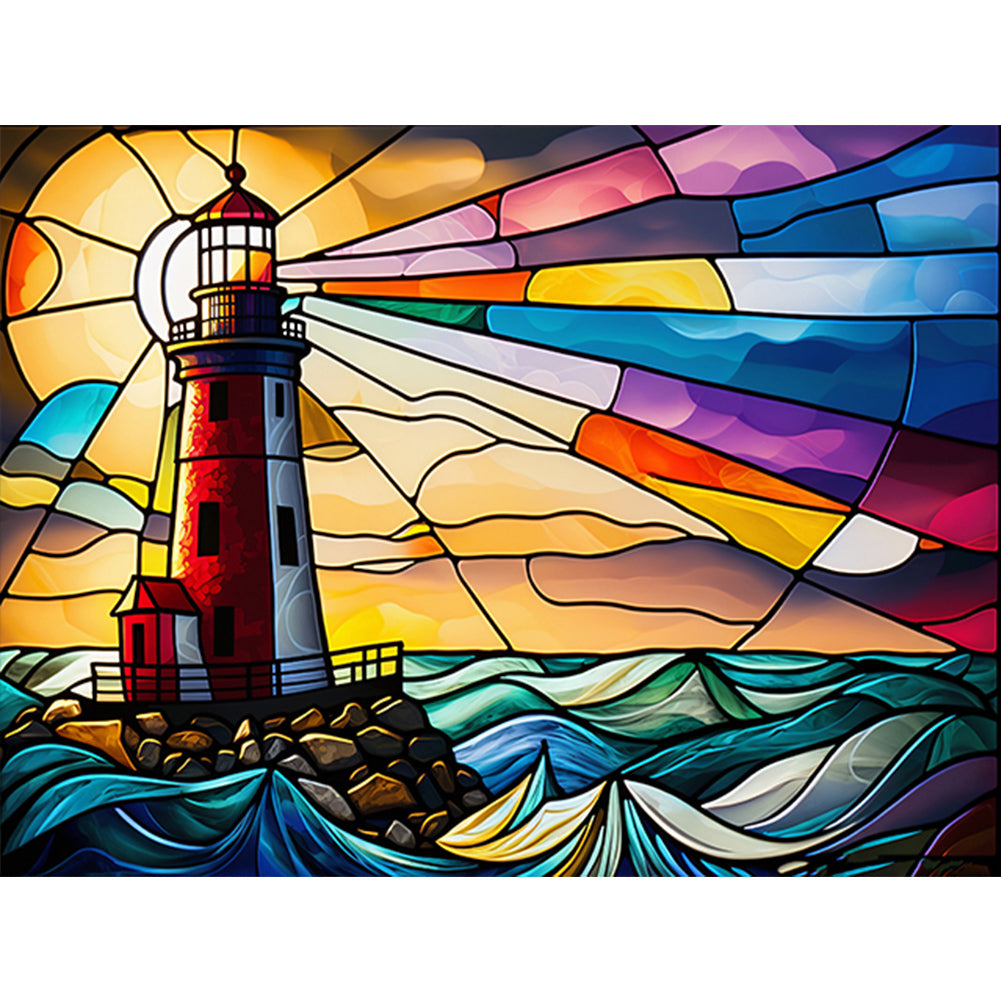 Lighthouse Glass Painting - Full Round Drill Diamond Painting 40*30CM