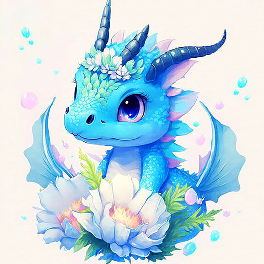 Blue Dragon And Flower - Full Round Drill Diamond Painting 30*30CM