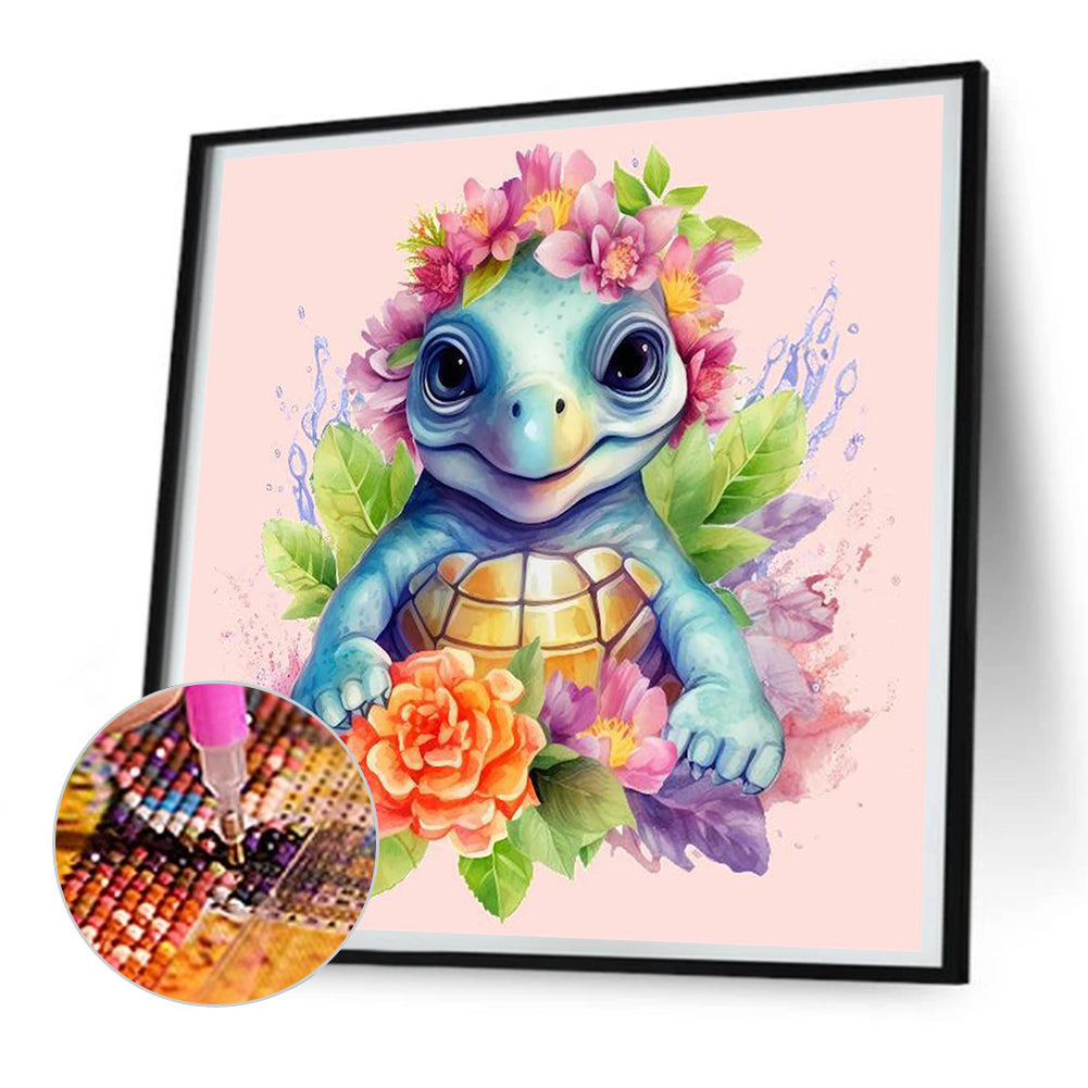 Cool Turtle And Flower - Full Round Drill Diamond Painting 30*30CM