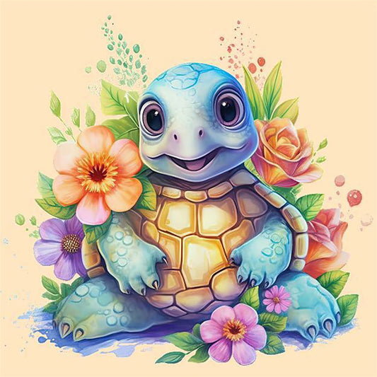 Cute Turtle And Flower - Full Round Drill Diamond Painting 30*30CM