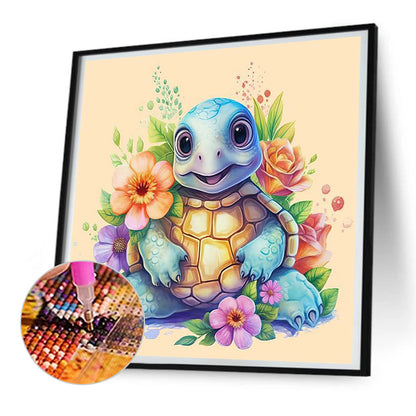 Cute Turtle And Flower - Full Round Drill Diamond Painting 30*30CM