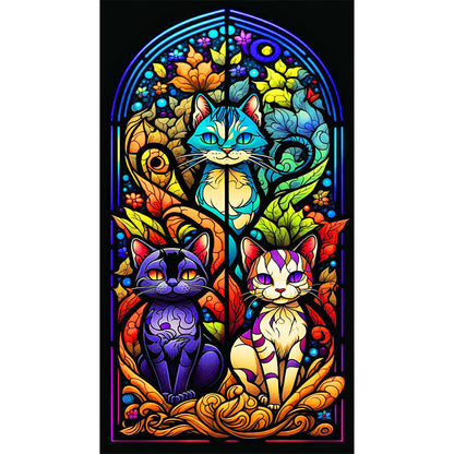 Stained Glass Three Cats - Full Round Drill Diamond Painting 30*60CM