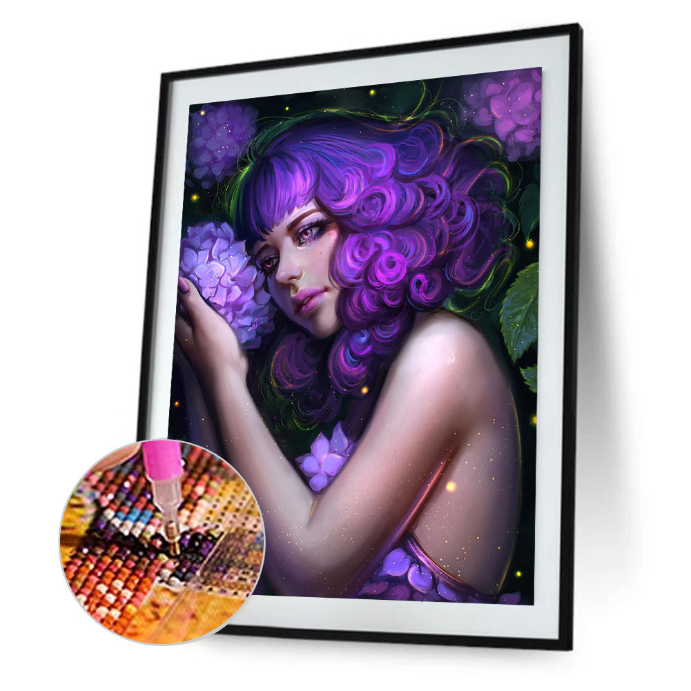 Hydrangea Girl - Full Round Drill Diamond Painting 30*40CM