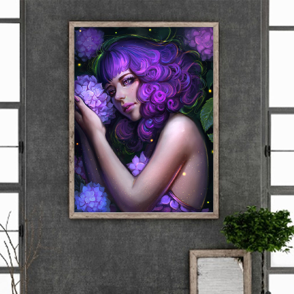 Hydrangea Girl - Full Round Drill Diamond Painting 30*40CM