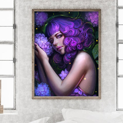 Hydrangea Girl - Full Round Drill Diamond Painting 30*40CM