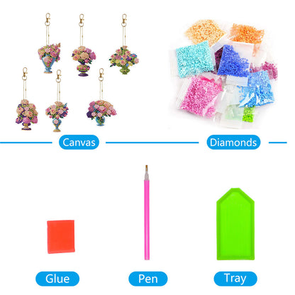 6pcs Diamond Art Key Rings Art Craft 5D DIY Bag Pandant for Beginners Home Decor