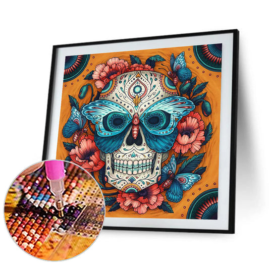 Skull With Flowers - Full Round Drill Diamond Painting 30*30CM
