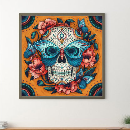 Skull With Flowers - Full Round Drill Diamond Painting 30*30CM
