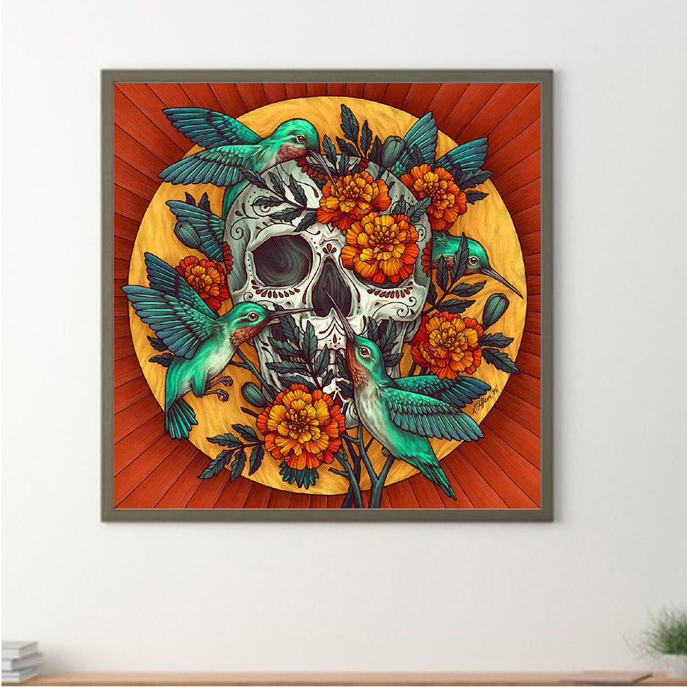 Skull With Flowers - Full Round Drill Diamond Painting 30*30CM