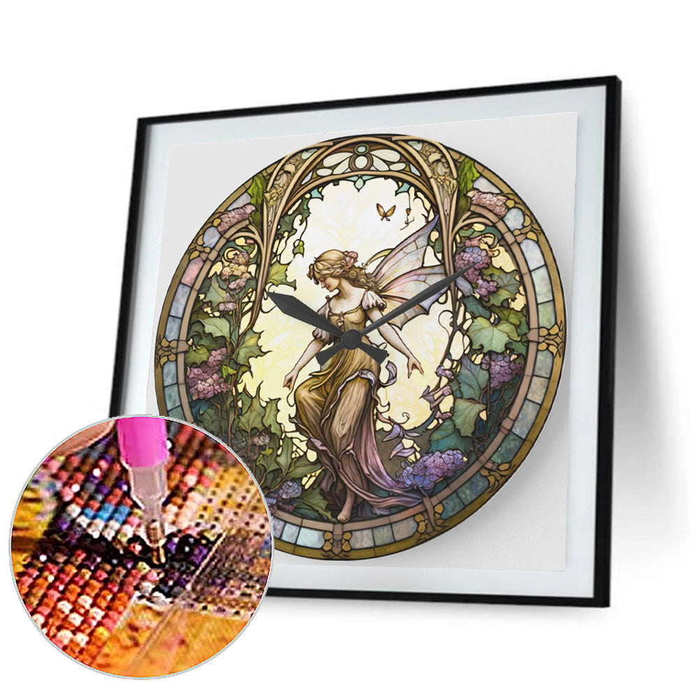 Butterfly Elf Clock Glass Painting - Full Round Drill Diamond Painting 30*30CM